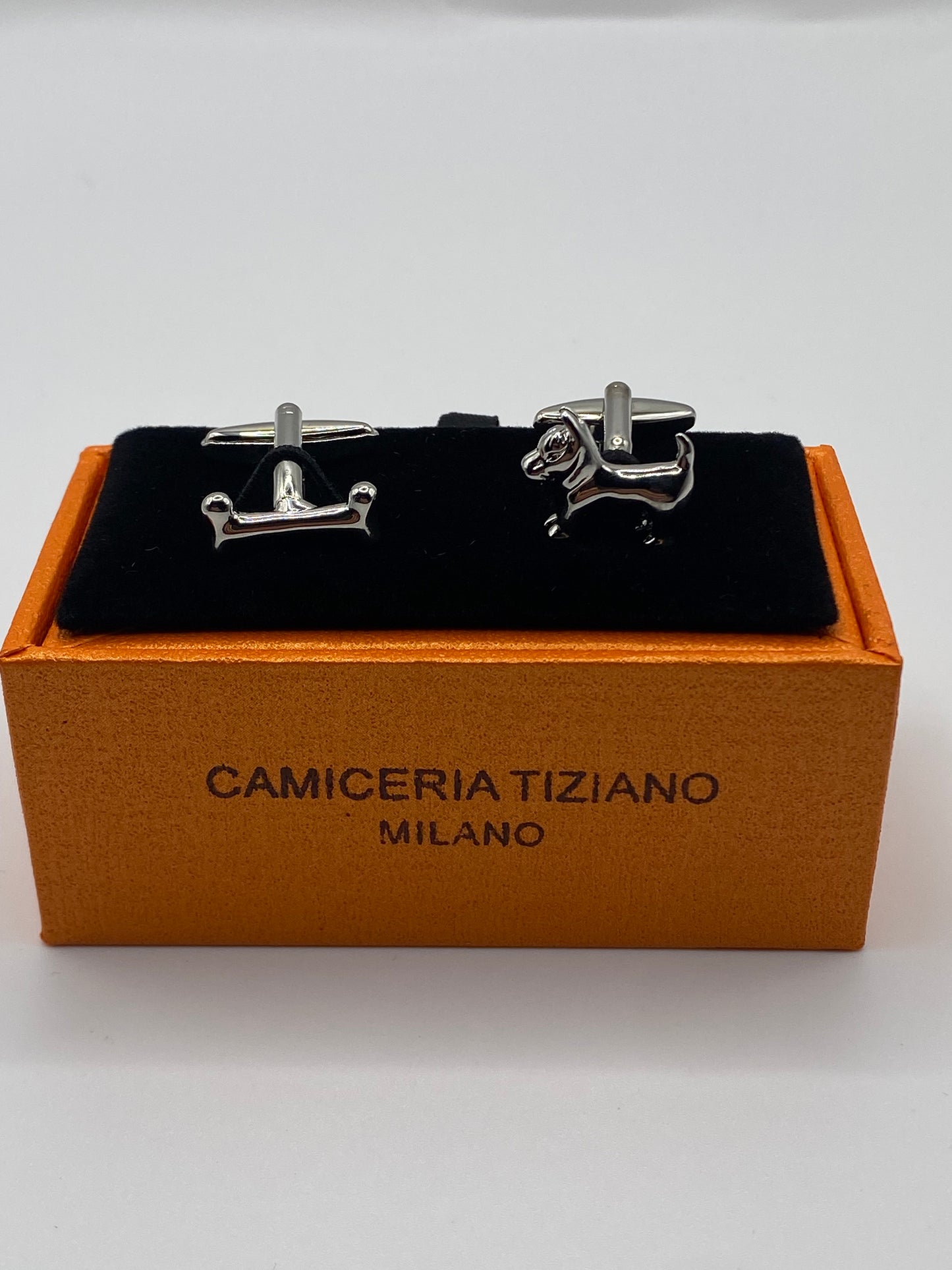 Gemello da polso CANE con OSSO cromo 289