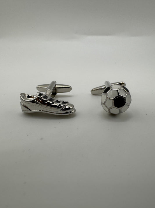 Gemelli da polso scarpa calcio e pallone bianco nero 327